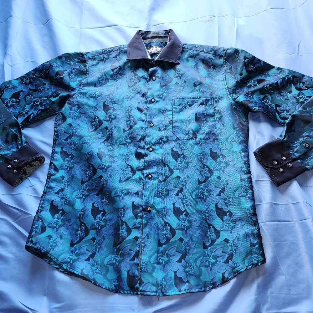 El General 1901 Men's Floral Blue Shirt Large